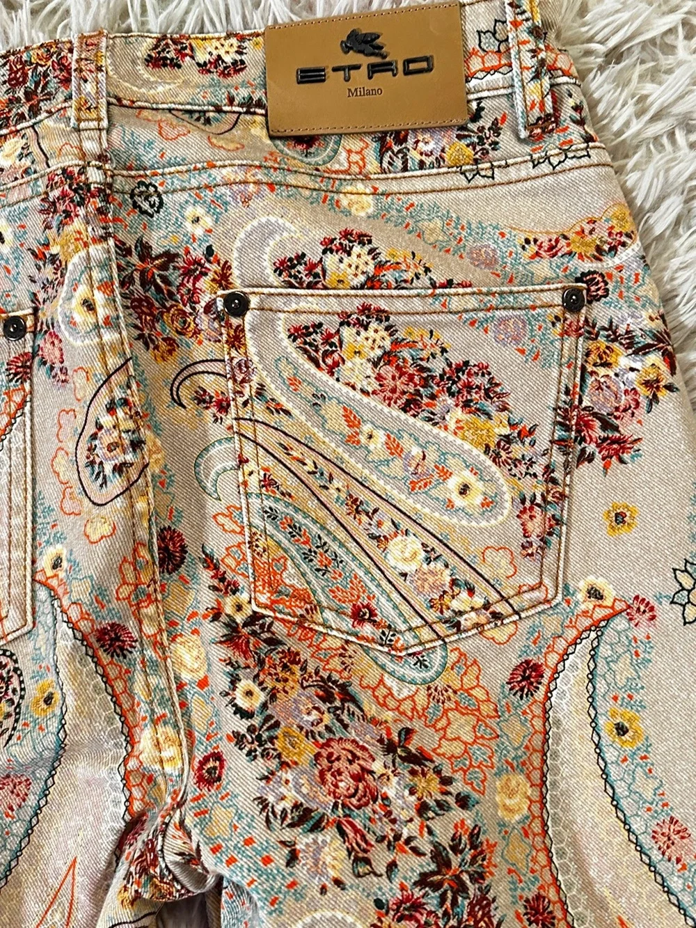 New ETRO Paisley Print High-Rise Straight Leg Slim Jeans Size 26 - Picture 6 of 9
